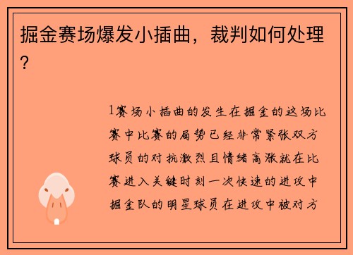 掘金赛场爆发小插曲，裁判如何处理？