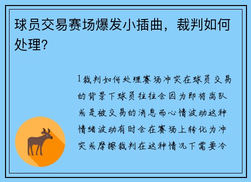 球员交易赛场爆发小插曲，裁判如何处理？